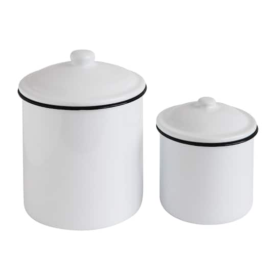 White Enameled Canisters